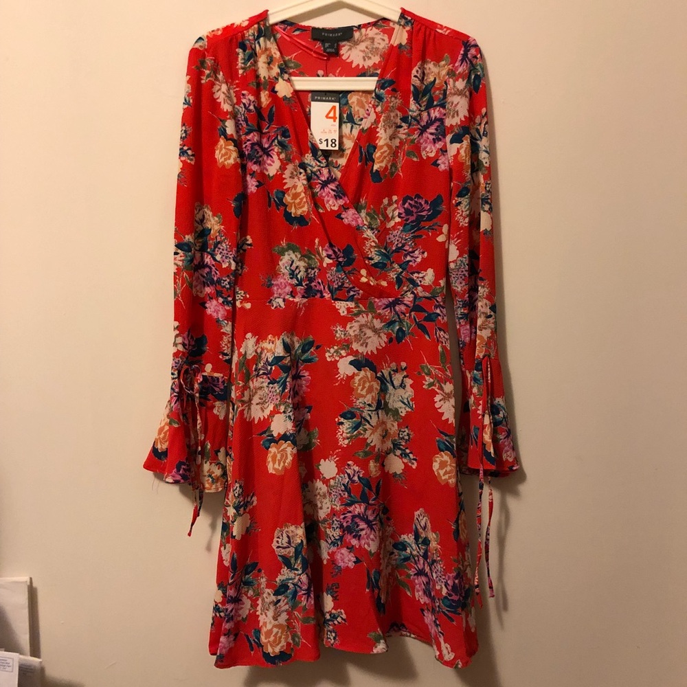 Primark Floral Midi Wrap Dress with Bell Sleeves